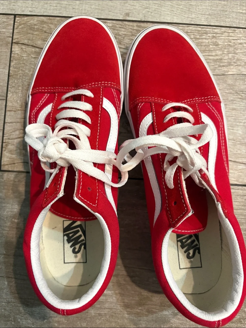 Vans Red Low-Top Canvas Sneakers with White Side Stripe